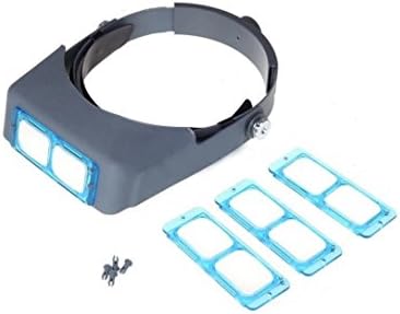 Headband Magnifier Glasses – Comfortable, Adjustable Head Mounted Visor with 4 Interchangeable Glass Lenses (1.5x/2.5x/3x/3.5x) for Exact Magnification Need and Hands-free Wearing Like Reading