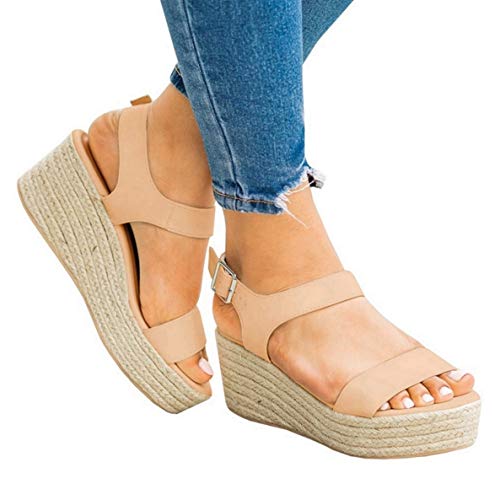 Coutgo Womens Platform Wedge Espadrille Strappy Sandals Ankle Strap Open Toe High Heel Sandals - Thumbnail 2
