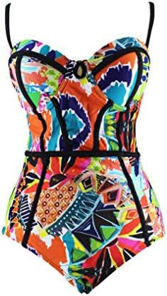 Fanssie Elegant Retro Vintage One Piece Stripes Geometric Monokinis Swimsuit
