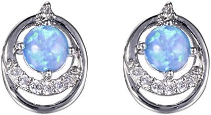 Adeser Jewelry 925 Sterling Silver Girls Women Stud Earing Round Sterling Silver Contain Blue Opal Girls Earings