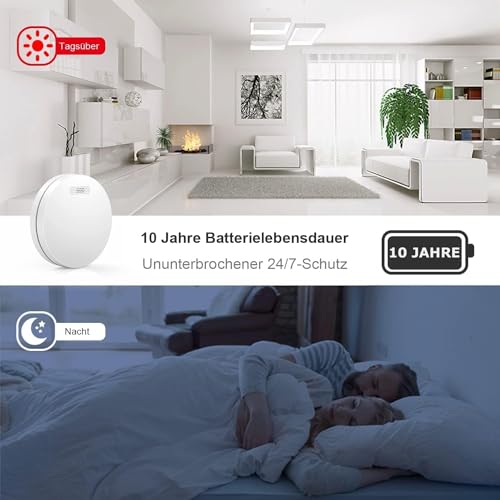 CPVAN Smoke Detector Networked 10 Year Battery with Adhesive Pad No Drilling EN14604 Tested Wireless Fire Alarm Complies with European Standard Fire Alarm Set of 5