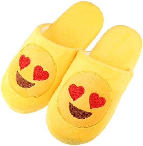 Emoji Slippers for Women Girls with memory Foam Cute Cartoon Cozy Indoor Winter Shoes Soft Plush Mules House Home Hotel Bedroom Casual Non-Slip Slip-on Footwear (Label Size M= US7-US8.5, Love Eyes)