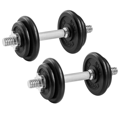 SONGMICS Hanteln, Hantelset aus Gusseisen, Kurzhanteln, 2 x 10 kg, verstellbar, Workout, Fitnesstraining, Gewichtheben für Zuhause, Fitnessstudio, tintenschwarz