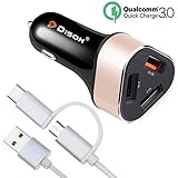 Dison USB Type C Car Charger for Samsung Galaxy S9/S9 Plus/S8/S8 Plus/Note 8-42W 3 Port USB Quick Charge 3.0 Car Charger Adapter with 3 FT 2 in 1 Type C and Micro USB Cable