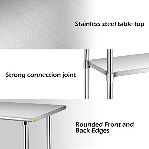 GIANTEX Edelstahl Arbeitstisch Edelstahltisch mit Rollen, Küchentisch mit höhenverstellbarer Ablage, 2 Ebenen, 91,5 x 61 x 88,5 cm, Küche Lebensmittel Zubereitungstisch, für Küche Bar – Bild 5