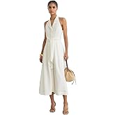REISS Womens' TOR Halterneck Linen Midi Dress