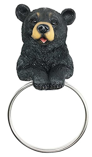 Darling Black Bear Hand Towel Ring Holder Figurine Powder Room Bathroom Wall Decor For Rustic Cabin Hunting Lodge Sculpture