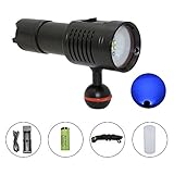 KC Fire Diving Light Underwater 100M Video/Photography Professional Scuba Diving Flashlight, Whaitfire 1800 Lumens 6 Modes 4 XP-G2 LED + 2 UV LEDs Tactical Torch