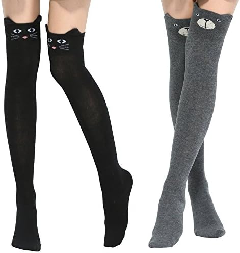 USOLDFLY Women's Girls Cute Animal Knee Thigh High Socks Stockings 2 Pairs