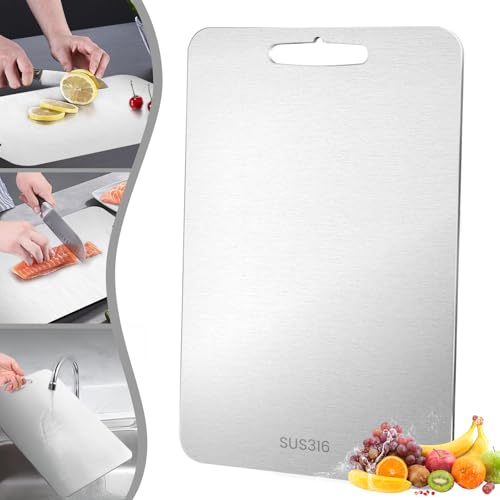Tagliere in titanio,tagliere in acciaio inossidabile 316 su entrambi i lati, Tagliere In Acciaio Inox Alimentare,senza BPA,per tagliare carne,pane,verdura, frutta (34 x 23 cm)