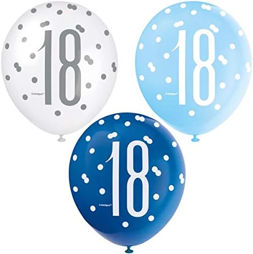 Vibrant 18th Glitz Latex Balloons in Light Blue, Royal Blue, & White (30cm) - Perfect for Parties Celebrations & Events - 6ct - Image 3