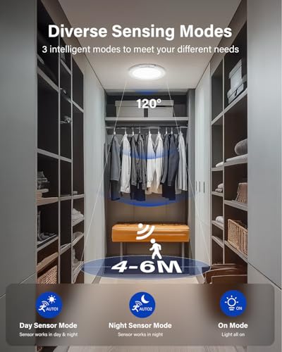 Leselux Motion Sensor Ceiling Light, 7.5" Battery Operated Sensor Light Indoor, 250LM 3 Colors Dimmable Ceiling Lights with Remote Control, Wireless Wall Lights for Garage Toilet Hallway
