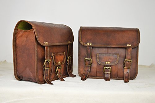 2 X Motorcycle Side Pouch Brown Leather Side Pouch Saddlebags Saddle Panniers ( 2 Bags ) - Thumbnail 3