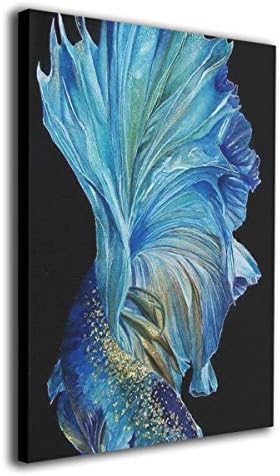 ELKFOREST Blue Bettas Fish Frameless Painting Abstract Oil Paintings On Canvas Wall Art Ready to Hang Bedroom Painting Home Decoration Painting Canvas Prints for Home Decorations