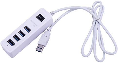 Geplink Long Cord Super Speed USB 3.0 Hub 4 Ports with Switch Plug and Play Hot Swappable for Multi Flash Drivers in White