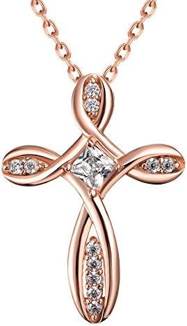 DEDEGUI Charm Lady Jewelry Womens Elegant cross Pendant Rose-Gold Necklace 18in+2in