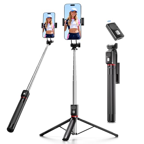 Treppiede Smartphone e Bastone Selfie, 170cm Cavalletto per Smartphone Portatile con Telecomando Wireless, Compatibile con iPhone/Android
