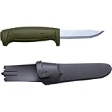 Morakniv Craftline Basic 511 High Carbon Steel Fixed Blade Utility Knife & Combi-Sheath, 3.6", Military Green
