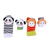 ThinkMax 4 Pack Animal Infant Baby Kids Wrist Rattle & Foot Finder Set Soft Education Development Toy