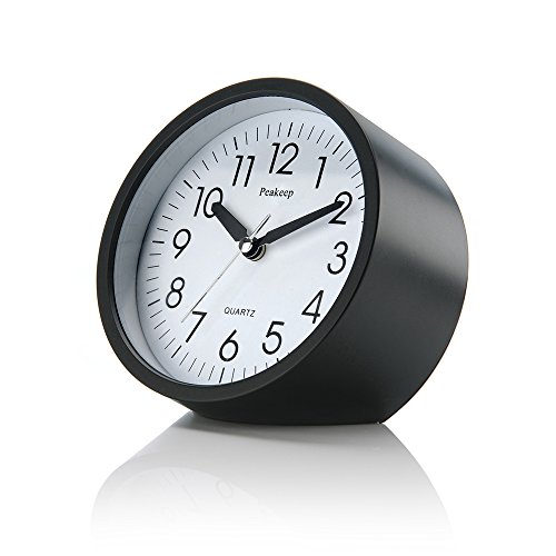 Peakeep 4" Round Silent Alarm Clock with Snooze and Light Functions