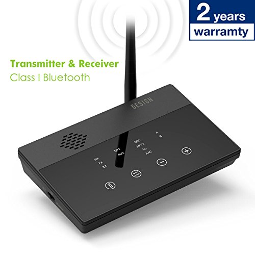Besign Long Range BE-RTX Bluetooth Audio Adapter, Wireless Transmitter and Receiver, for TV/Home Stereo System - Aptx, Aptx Low Latency, 3.5mm, Digital Optical TOSLINK [2-Year Warranty]