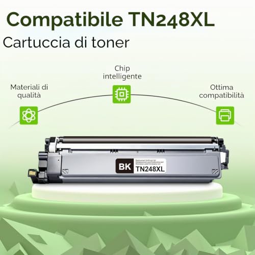 swiss toner TN248XL TN248 Toner Compatible for Brother MFC-L3740CDWE MFC-L3760CDW DCP-L3560CDW DCP-L3520CDW HL-L3220CWE HL-L3220CW Toner TN 248XL TN 248 (with Chip, Pak 2)
