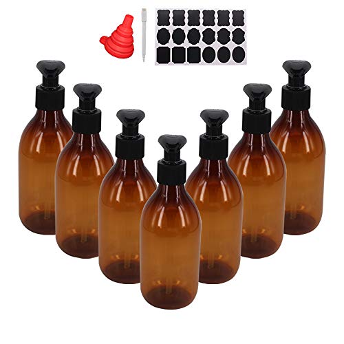8 Pack 8OZ Empty Plastic Pump Lotion Bottles With 1 Pen, Labels & Silicone Funnel, Amber Color Lotion Dispenser With Locking Lotion Pump For Body Wash, Shampoo, Massage Lotion, Gel by ZMYBCPACK