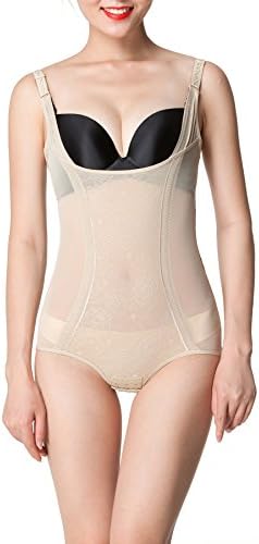 Demon Queen Women's Shape Wear No Cups No Fishbones Ultrathin High-elastic Breathable Printed Lace One Piece (10-16, beige)