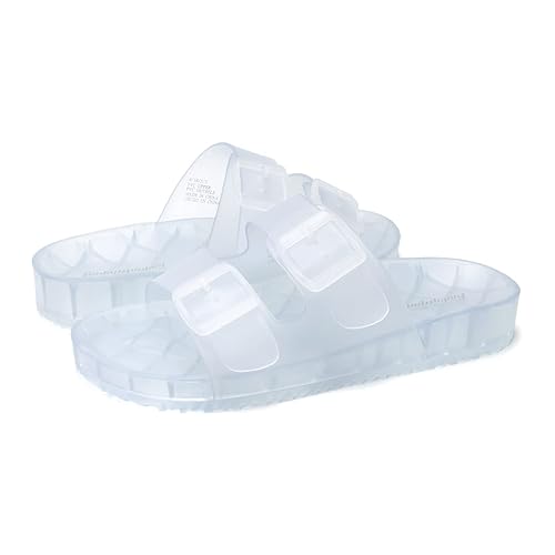 FUNKYMONKEY Women's Slides Sandals Dream Jelly Color Adjustable Double  Buckle Adjustable Plastic Flat Sandals