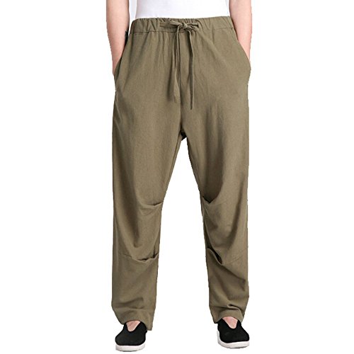 ZooBoo Men's Martial Arts Pants Kung Fu Linen Trousers Tang Suit Pants (L, Green)