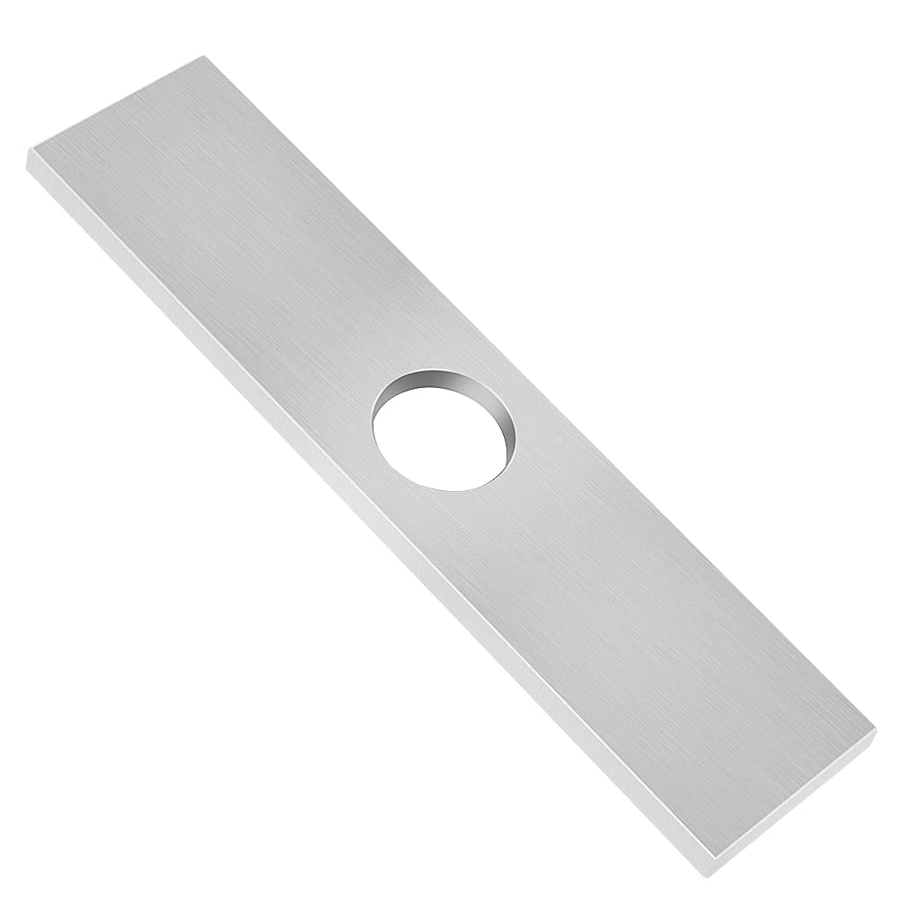 Photo 1 of TNROTED Silver Square Faucet Deck Plate, 10 Inch Stainless Steel Kitchen Sink Cover Plate for 1 or 3 Hole Bathroom or Vanity Sink, Covering Unused Mounting Holes