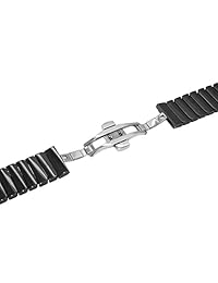 Lujosa correa de reloj de cerámica de liberación rápida, diseño de bambú, 0.787 in 0.866 in, con hebilla de despliegue oculto, color blanco y negro