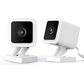 WyzeCamera v3 1080p HD Indoor/Outdoor Plug-in Smart Home Security Cameras, Color Night Vision, 2-Way Audio, MicroSD Card Slot, Compatible with Alexa - White, 2-Pack
