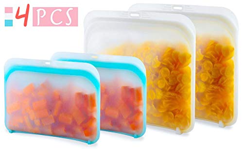 Reusable Silicone Food Bag Silicone Bags Reusable Sandwich Bags Lunch Bag Containers Eco-Friendly Storage Bags Sous Vide Freezer Microwave Dishwasher Safe Leakproof Stand Up Airtight Seal
