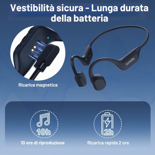 Cuffie a Conduzione Ossea Bluetooth 6.0, Auricolari Wireless Open Ear, Impermeabili IPX6, Connettività Doppia, 10 Ore di Autonomia, Cuffie Sportive per Corsa, Ciclismo e Palestra