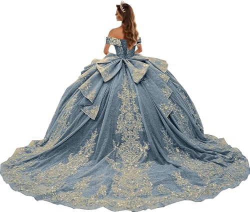 LRFDRESS Mexican Women's Lace up Dusty Blue Quinceanera Dress with 3D  Floral Applique For Party at Amazon Women's Clothing store