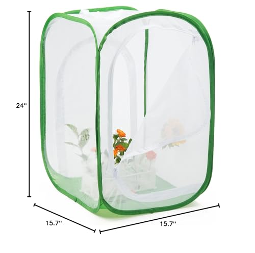 Two Doors Monarch Butterfly Habitat, Insect Mesh Cage, Caterpillar Enclosure Terrarium Pop-up (15.7 X 15.7 X 24 Inches)