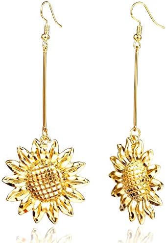 Gold Plated Sunflower Long Chain Dangle Earring for Girls with Gift Box