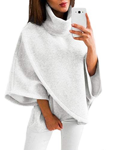 YOINS Outwear Capes Turtleneck Poncho for Women Chimney Collar Flared 3/4 Sleeves Irregular Hem Pullover Sweaters White X-Large