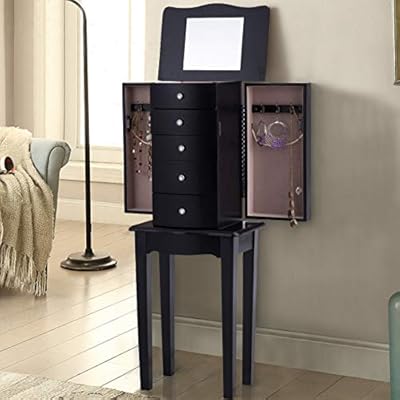 Gentleshower Jewelry Cabinet With Mirror Jewellery Box Organizer Wooden Jewelry Storage Armoire Hanging 6 Drawers Jewelry Armoires