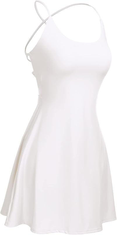 Vestido de ténis feminino com soutien integrado e calções com bolsos, sexy com rendas, costas abertas, vestido desportivo de golfe, branco, S