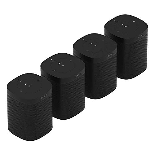 Sonos One (Gen 2) Multi-Room Voice Controlled Smart Speakers Bundle (4-Pack) – Black