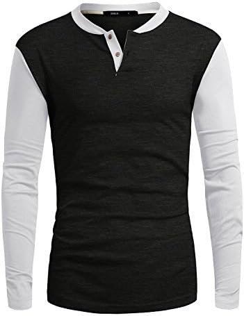 DANDYCLO Men's Henley Shirt Point Color Design Long Sleeve Premium T-Shirt CHARCOAL/WHITE Medium