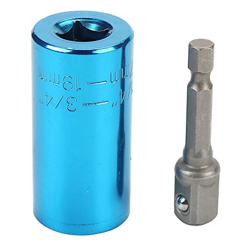 Breynet 105 Degree Right Angle Extension Power Screwdriver Drill Attachment 1/4" Drive Hex Magnetic Bit with 7mm-19mm Ratchet Universal Gator Sockets Metric Wrench Power Drill Adapter Set (blue)