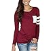 Women Ladies Casual Baseball Long Sleeve T-Shirt Stretch Cotton Tee Tops (L, Red)