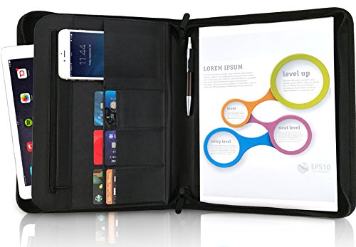 RFID Blocking Zipper Portfolio Binder Padfolio Folder | Save Time Finding Everything & Protect Your Security & Documents w/Professional Business Meeting Folio, Interview & Travel Office Organizer