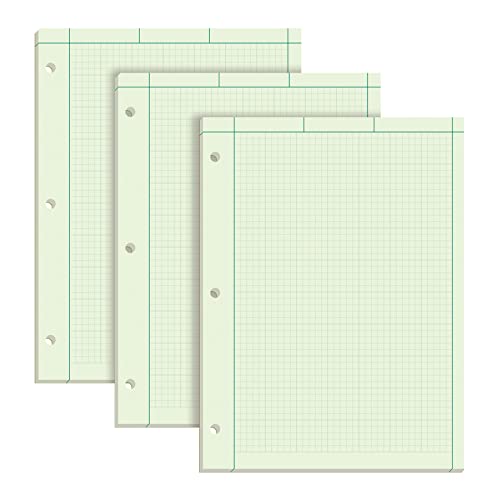 TOPS Almofadas de computação de engenharia 3 peças, 21 x 28 cm, topo de cola, regra de gráfico 5 x 5 na parte de trás, papel de matiz verde, perfurado com 3 orifĂcios, 100 folhas por almofada (35507)
