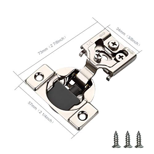 Furniware 20 Pack Self Closing Cabinet Hinges, 3/4" Overlay Cabinet Hardware Hinges Nickel Plated- 105 Degree - Thumbnail 4