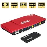 TESmart Ultra HD 4x1 HDMI 4K@60Hz 4:4:4 The Fast Switch 4Kx2K 4 Port HDMI Switch Box Selector 4x1 with S/PDIF and L/R Audio Output, IR Wireless Remote Control, HDMI Switch 4 in 1 Out (Red)