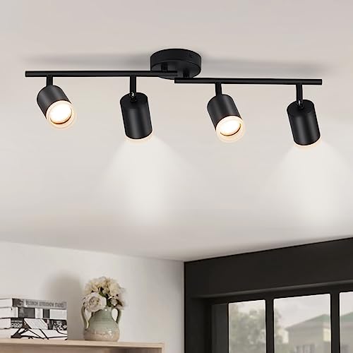 Gr4tec Ceiling Spotlight 4 Bulbs, Modern Ceiling Light Spotlight Swivelling, Black Ceiling Light Spot GU10, Metal Spotlight Bar Ceiling Spotlight for Kitchen, Hallway, Office, Bedroom (Bulb Not Included)